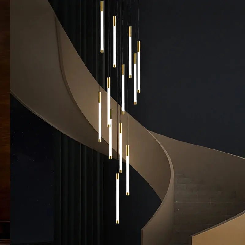 Atia Modern Long Chandelier For Staircase Black/Gold/Silver-Chandeliers-Blushlighting-Silver-12 Lights-Warm Light 3000K-Blushlighting
