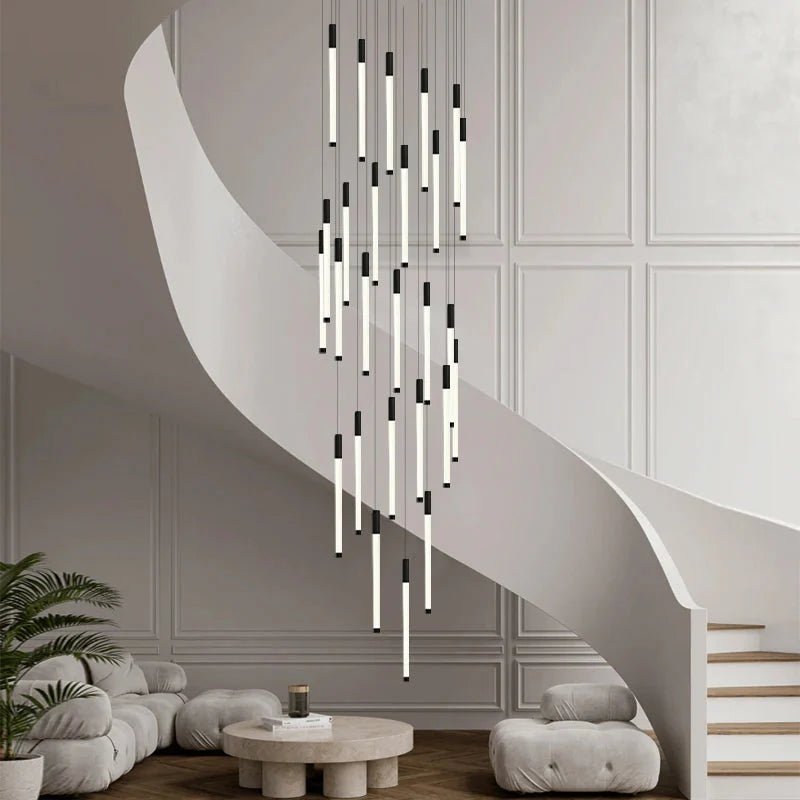 Atia Modern Long Chandelier For Staircase Black/Gold/Silver-Chandeliers-Blushlighting-Blushlighting