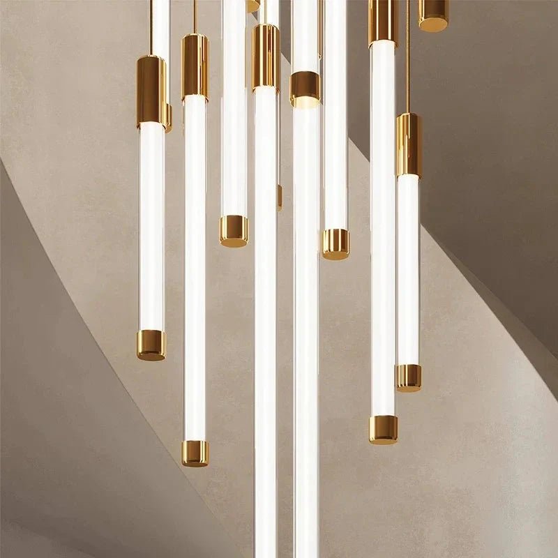 Atia Modern Long Chandelier For Staircase Black/Gold/Silver-Chandeliers-Blushlighting-Blushlighting