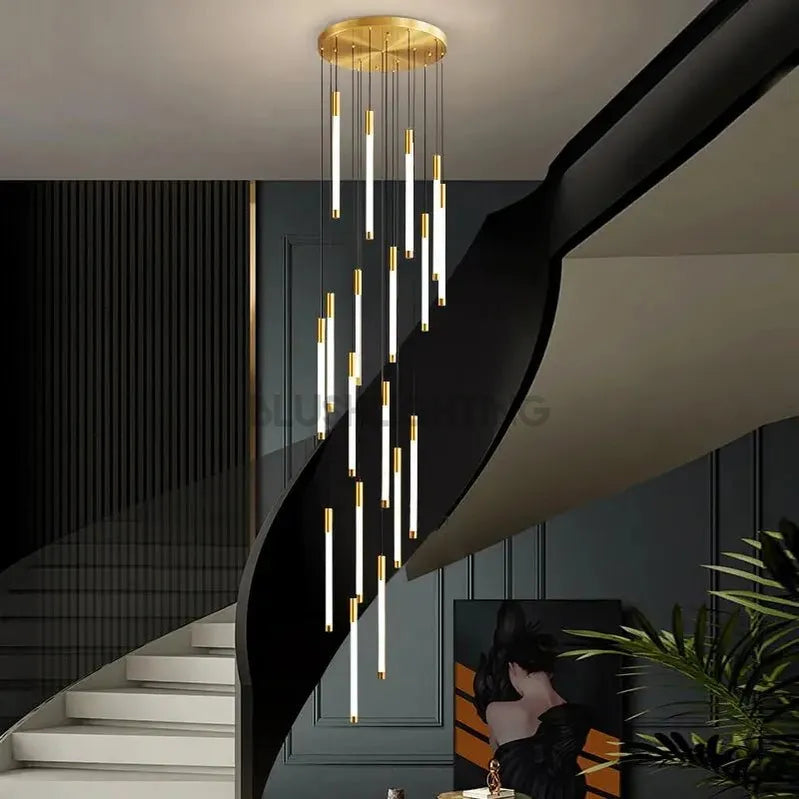 Atia Modern Long Chandelier For Staircase Black/Gold/Silver-Chandeliers-Blushlighting-Gold-5 Lights-Warm Light 3000K-Blushlighting
