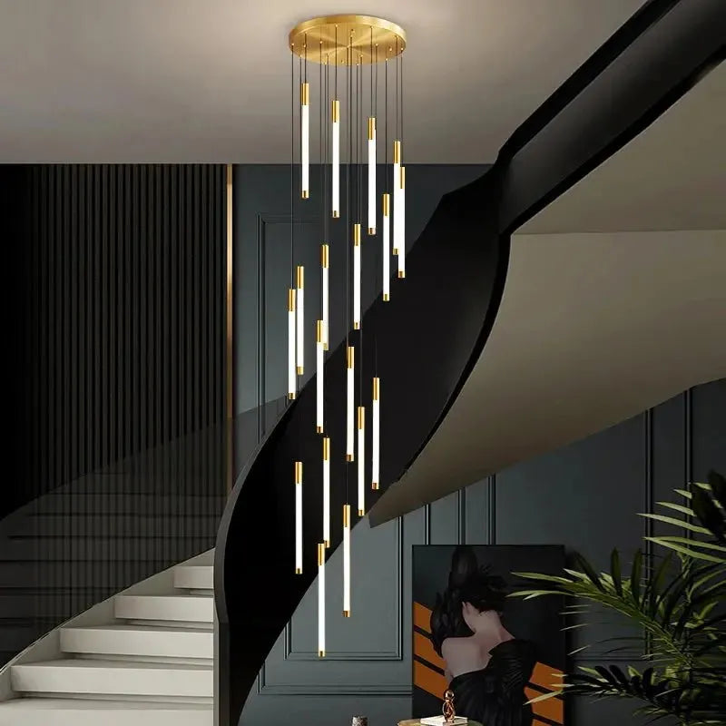 Atia Modern Long Chandelier For Staircase Black/Gold/Silver-Chandeliers-Blushlighting-Gold-5 Lights-Warm Light 3000K-Blushlighting