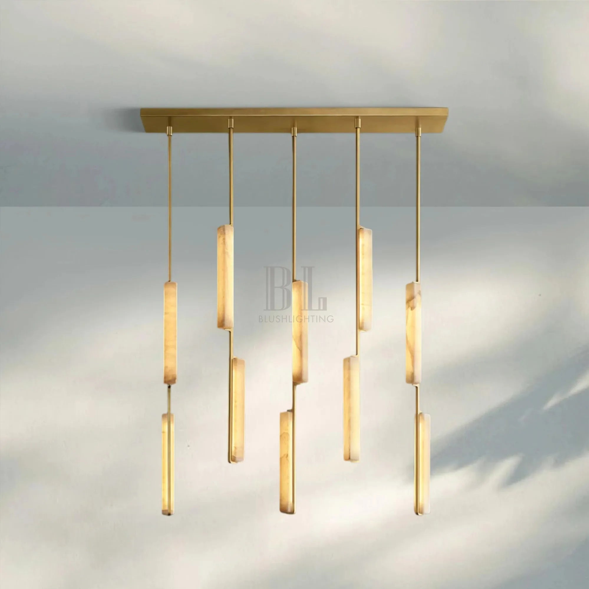 Auduban Alabaster Linear Chandelier 54''-54"-Brass-