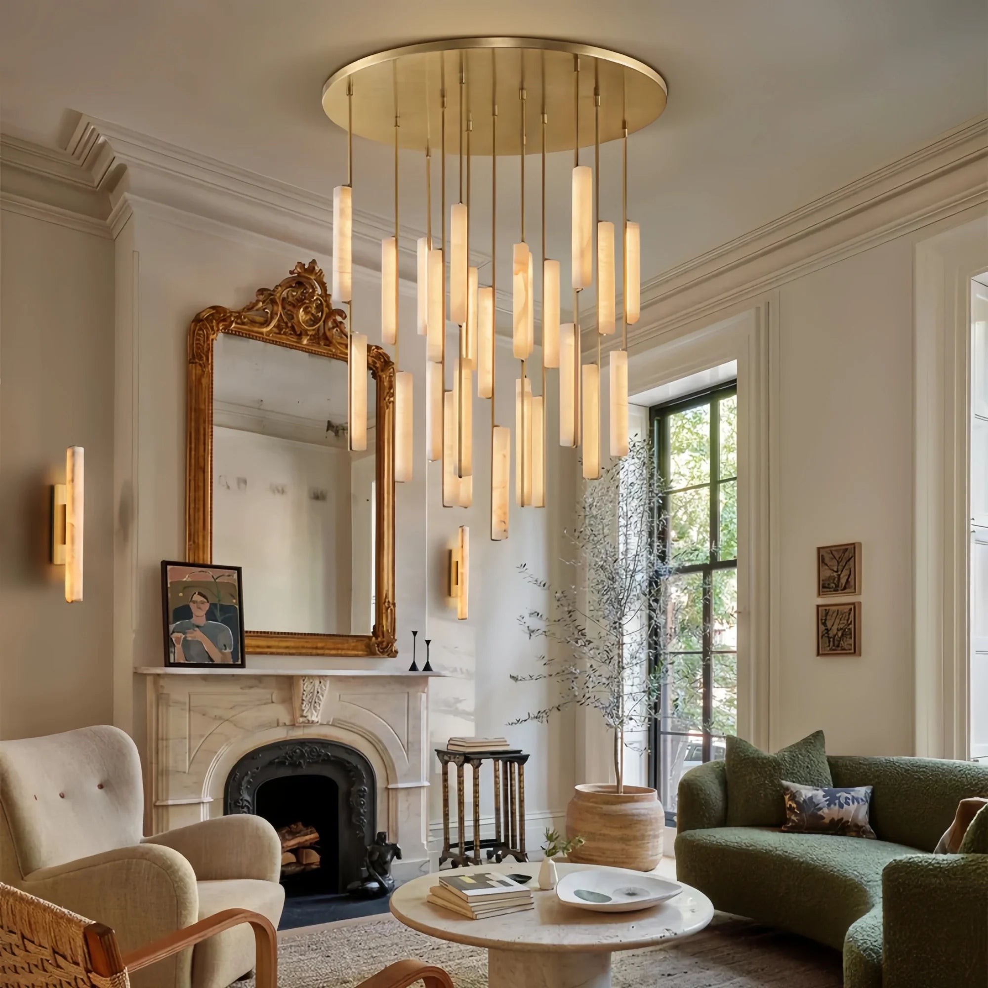 Auduban Alabaster Round Chandelier 24'' 40'' 56''-