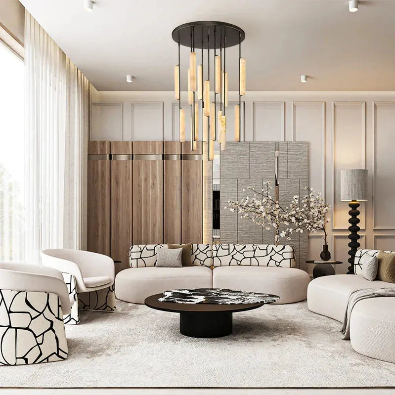 Auduban Alabaster Round Chandelier 24'' 40'' 56''-