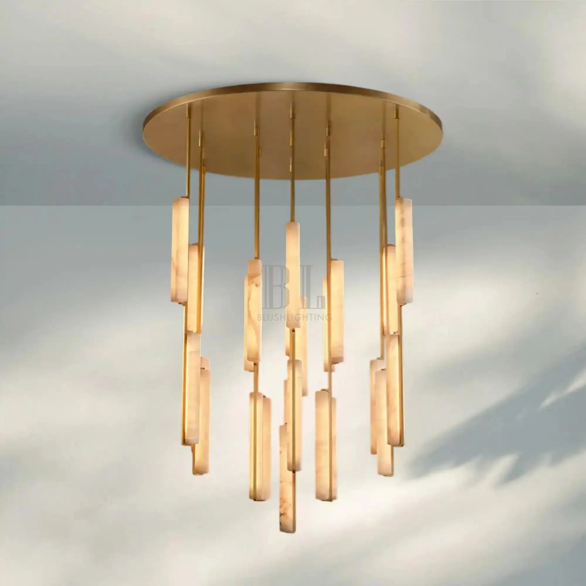 Auduban Alabaster Round Chandelier 24'' 40'' 56''-56‘’-Brass-