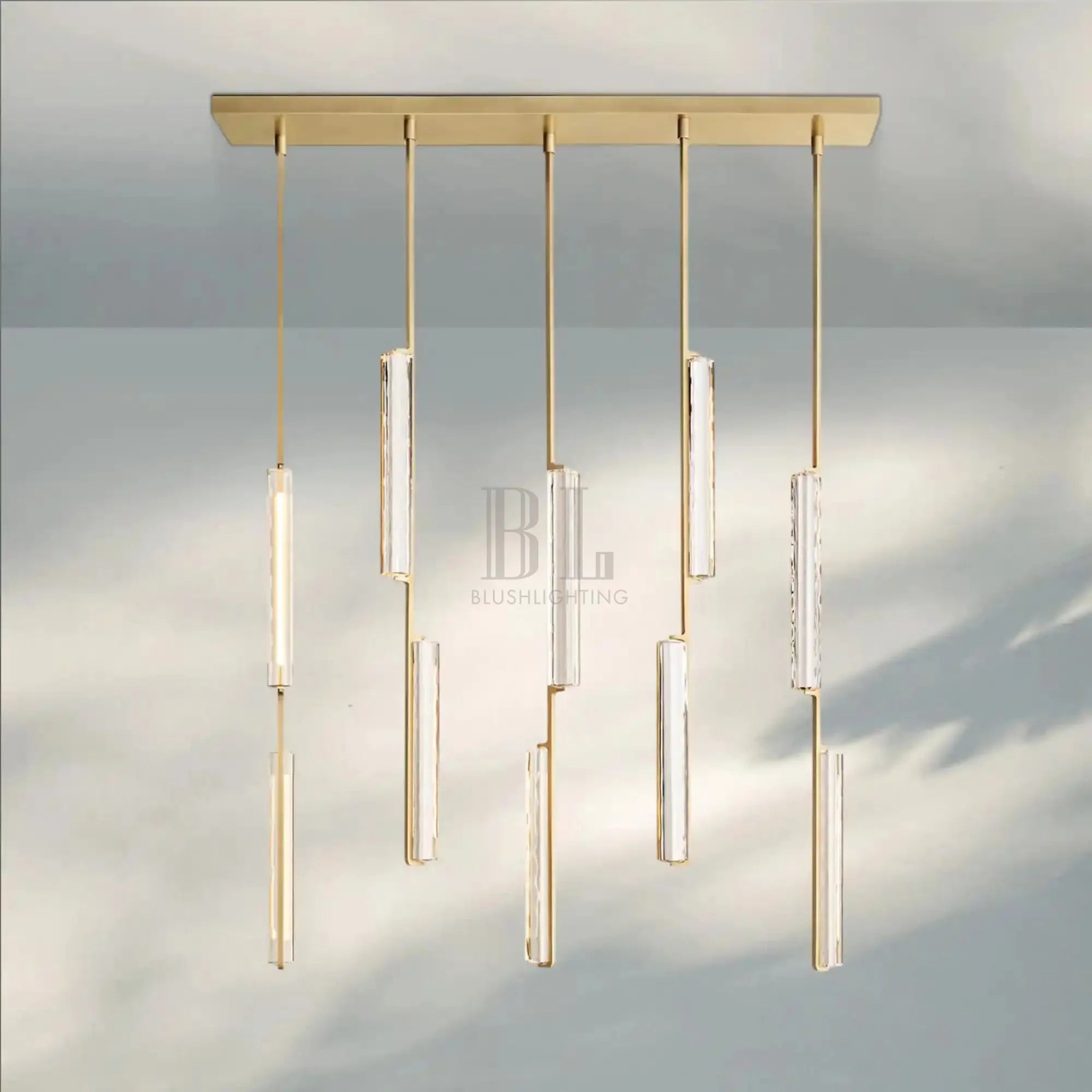 Auduban Crystal Linear Chandelier 54‘’-Lacquered Burnished Brass-