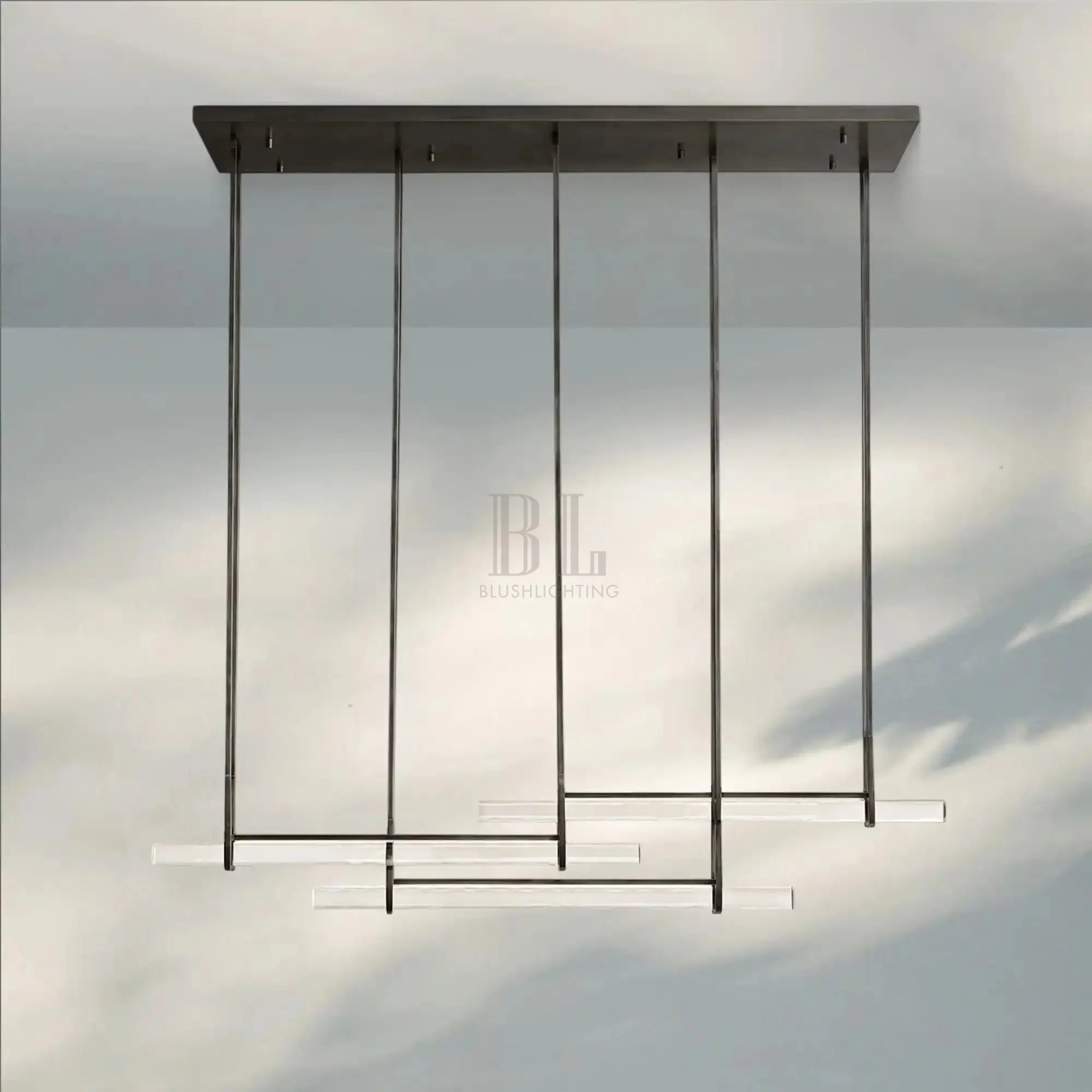 Auduban Crystal Triple Bar Linear Chandelier-60"-Bronze-