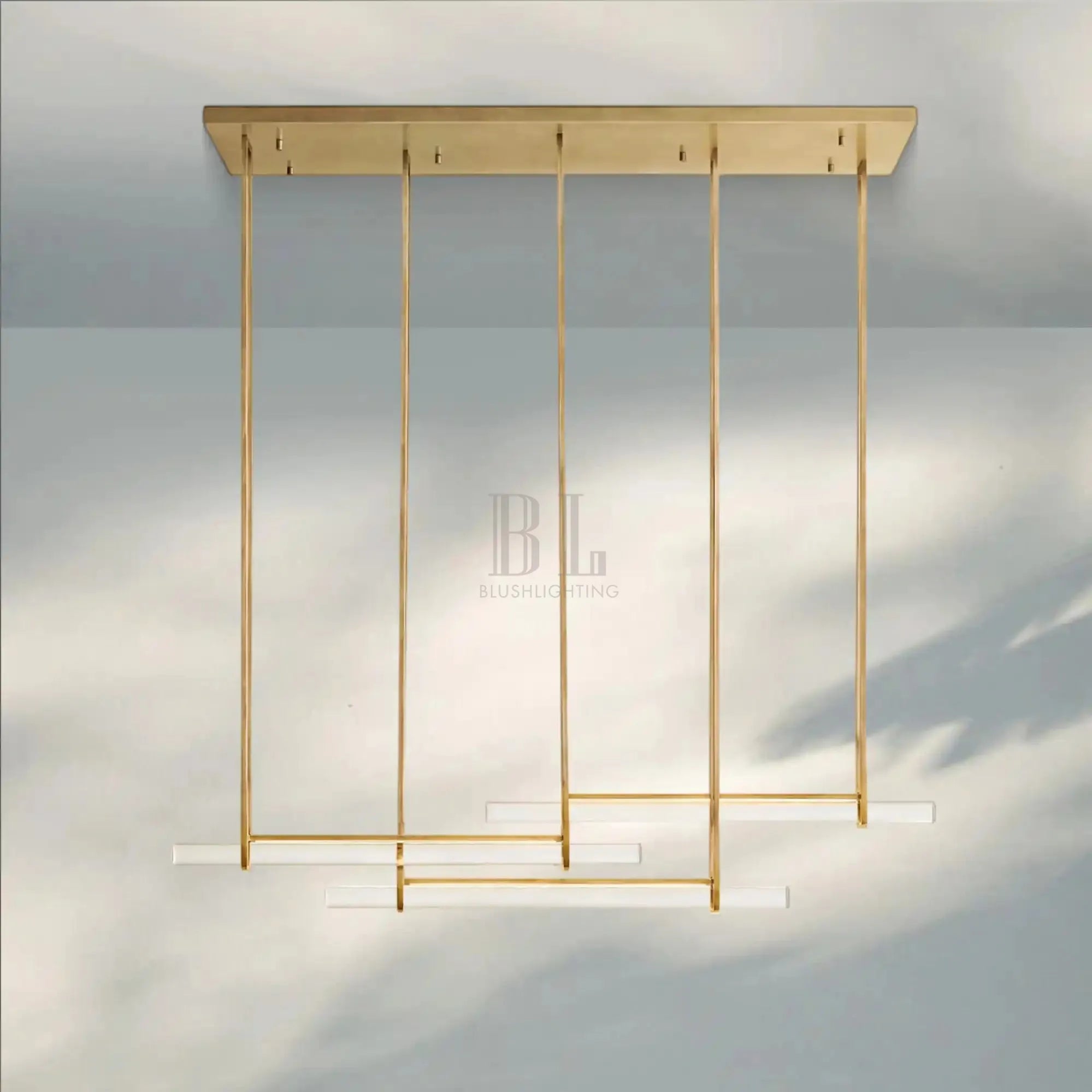 Auduban Crystal Triple Bar Linear Chandelier-60"-Brass-