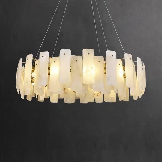 August Marble alabaster Round chandelier - 20"DBlushlighting