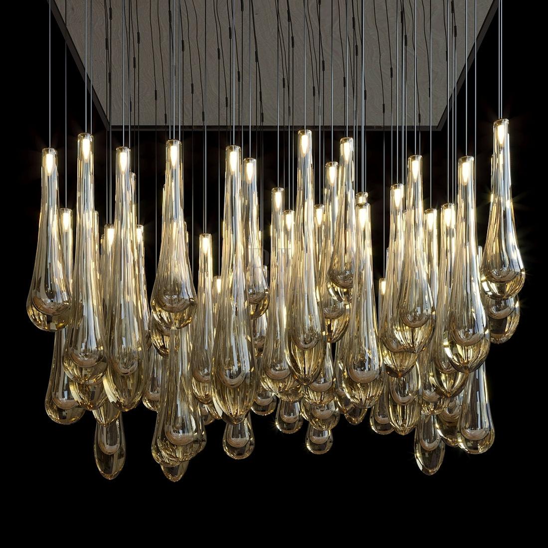 Aurelia Amber Teardrop Rain Glass Chandelier - 48"L × 18"WBlushlighting
