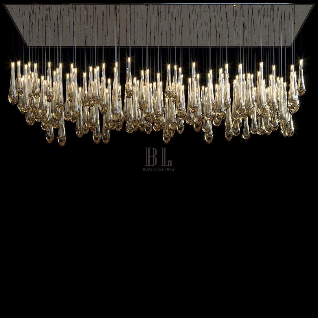 Aurelia Amber Teardrop Rain Glass Chandelier - 60"L × 16"WBlushlighting