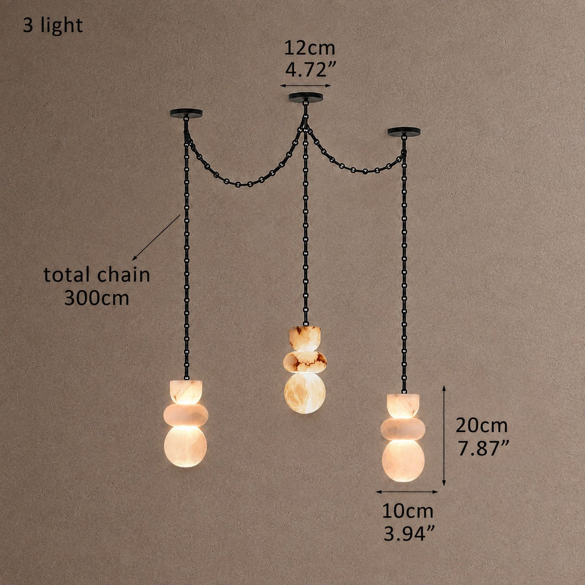 Aurelia Chain Linear Chandelier - 3 Lights - D4” x H8”Blushlighting