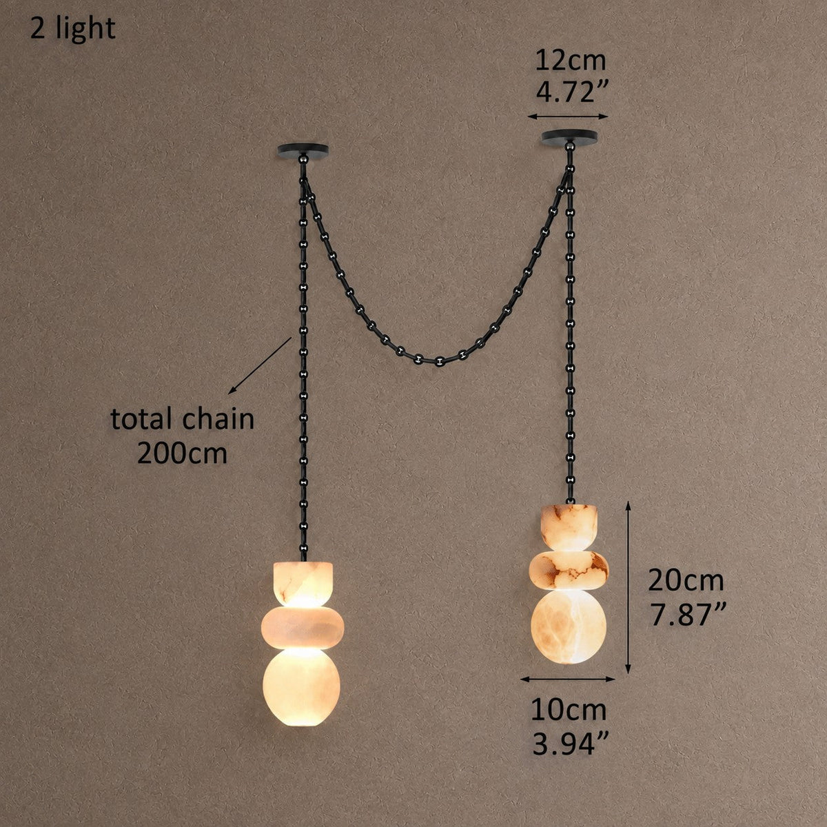 Aurelia Chain Linear Chandelier - 2 Lights - D4” x H8”Blushlighting