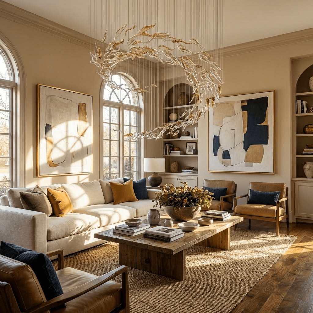 Aurelia Glass Leaf Chandelier - Dia 31.5″ × H 47.2″Amber & ClearWarm LightBlushlighting