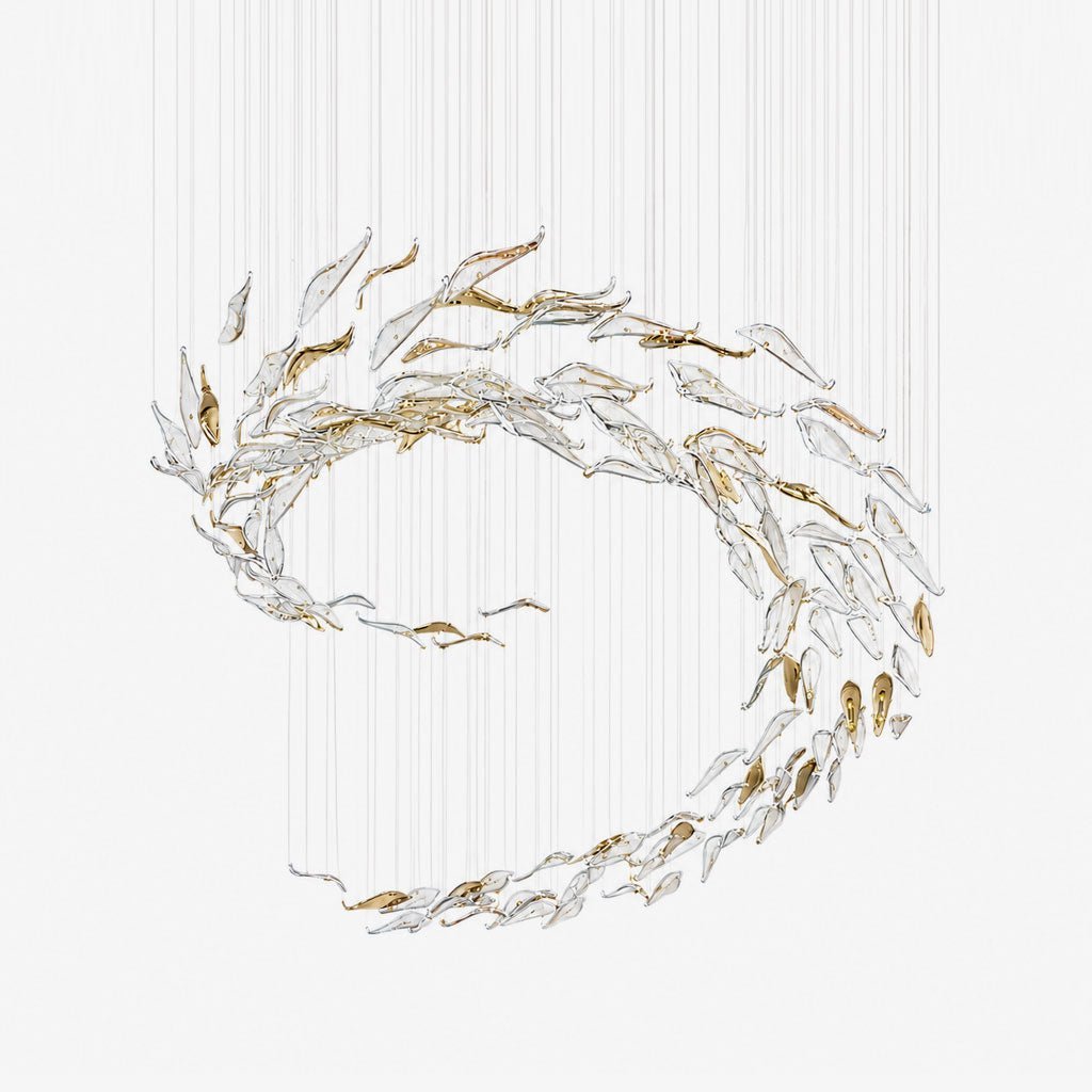 Aurelia Glass Leaf Chandelier - Dia 31.5″ × H 47.2″Amber & ClearWarm LightBlushlighting