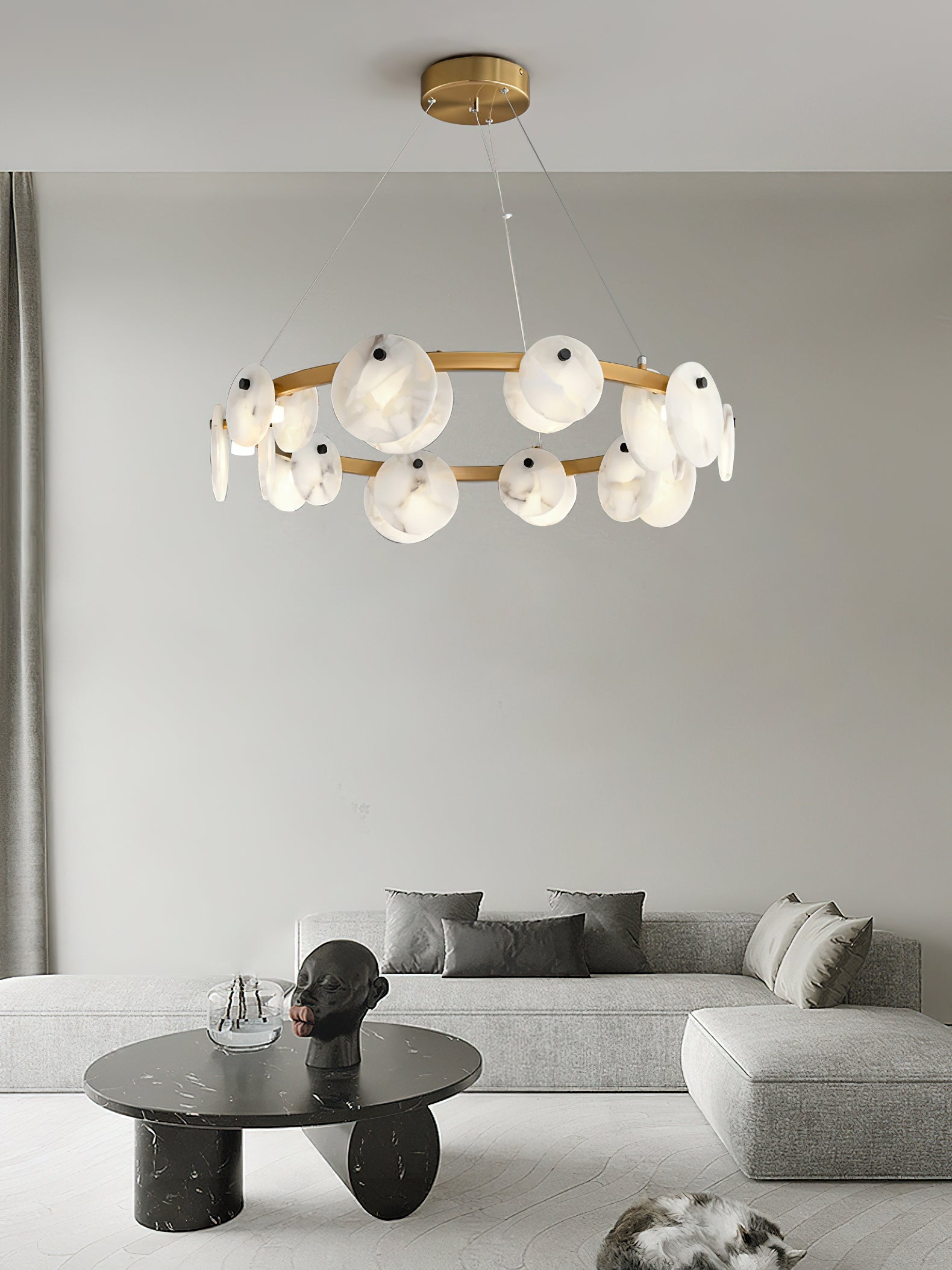 Austen Alabaster Chandelier - 6 heads D 60cm x H 15cm / ∅ 23.6″ x H 5.9″Brass＆WhiteBlushlighting