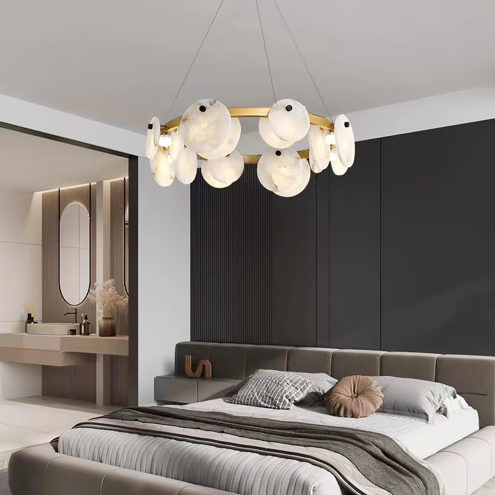 Austen Alabaster Chandelier - 6 heads D 60cm x H 15cm / ∅ 23.6″ x H 5.9″Brass＆WhiteBlushlighting