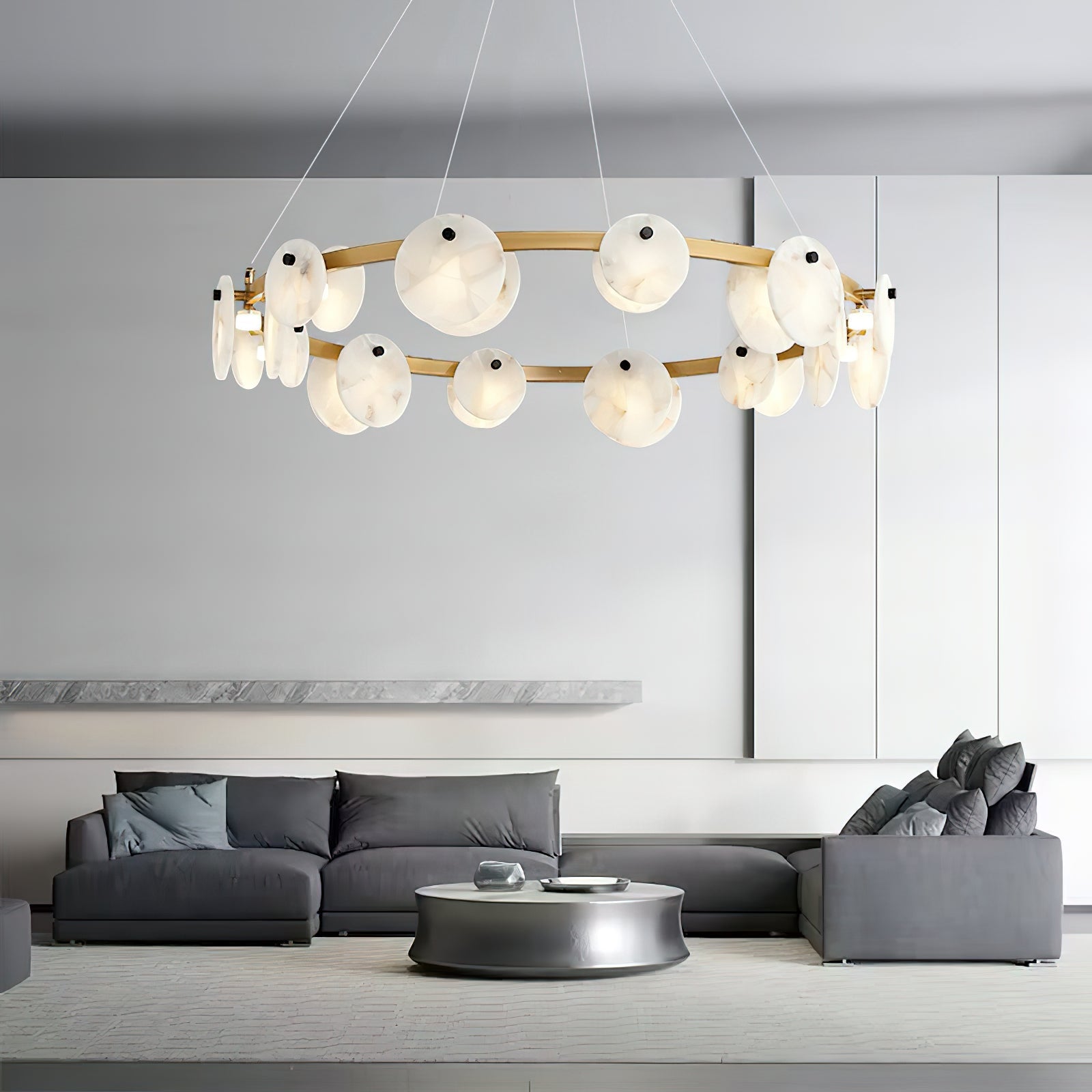 Austen Alabaster Chandelier - 8 heads D 80cm x H 15cm / ∅ 31.5″ x H 5.9″Brass＆WhiteBlushlighting