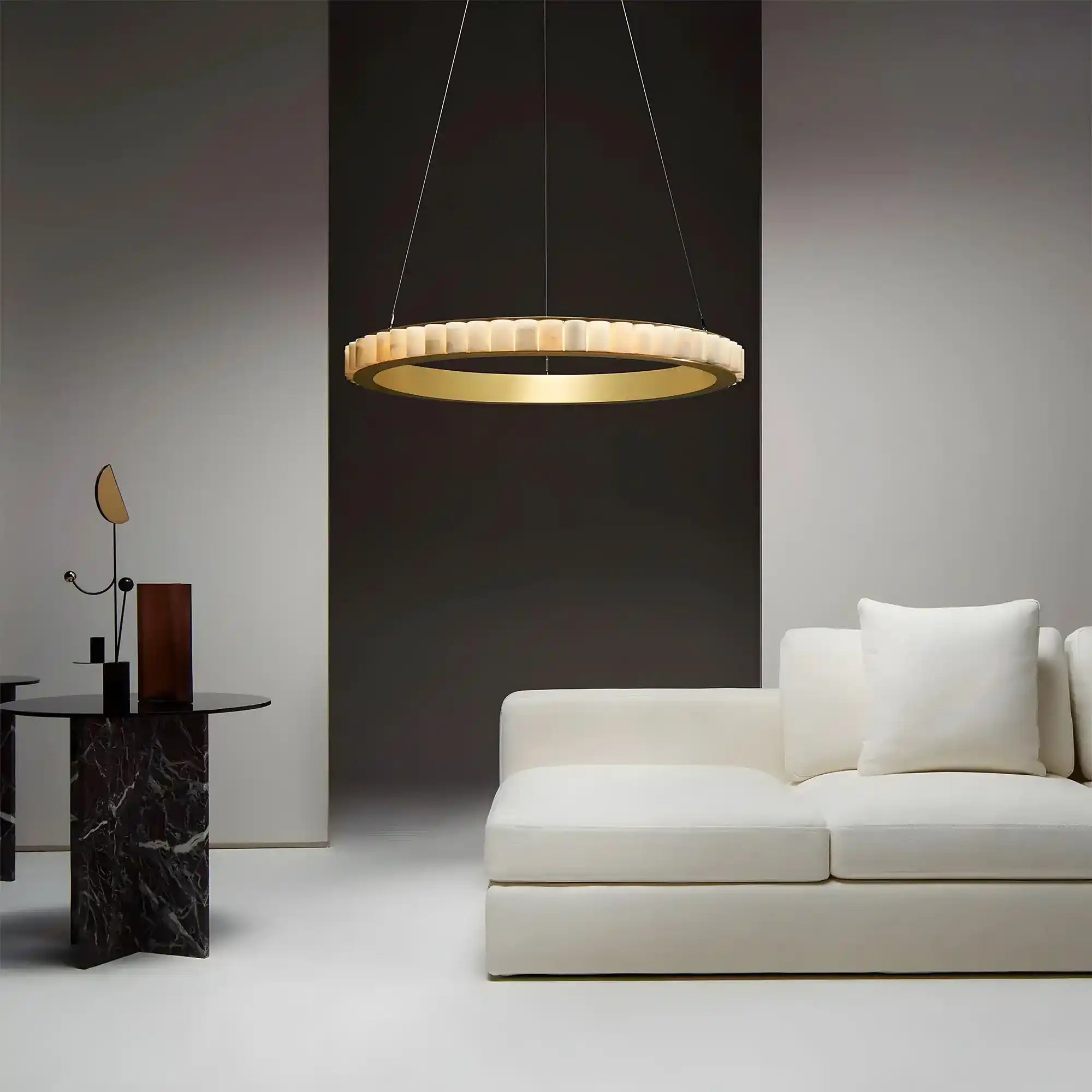 Avalon Alabaster Round Chandelier - 31.5″Dia x 59″HCopperWarm WhiteBlushlighting