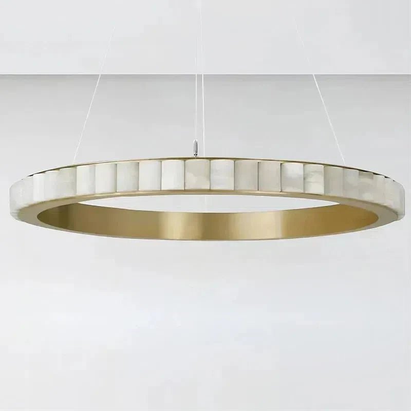 Avalon Halo Modern Chandelier - Satin Brass With Honed Alabaster StoneBlushlighting