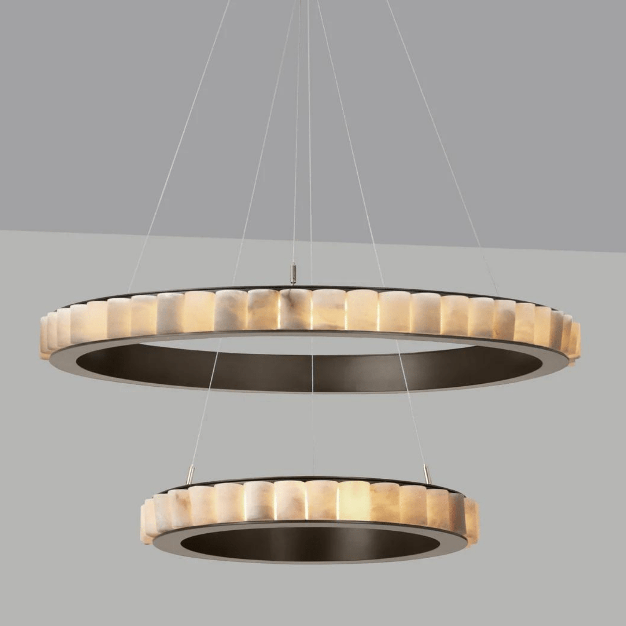 Avalon Halo Modern Chandelier - Satin Brass With Honed Alabaster StoneBlushlighting