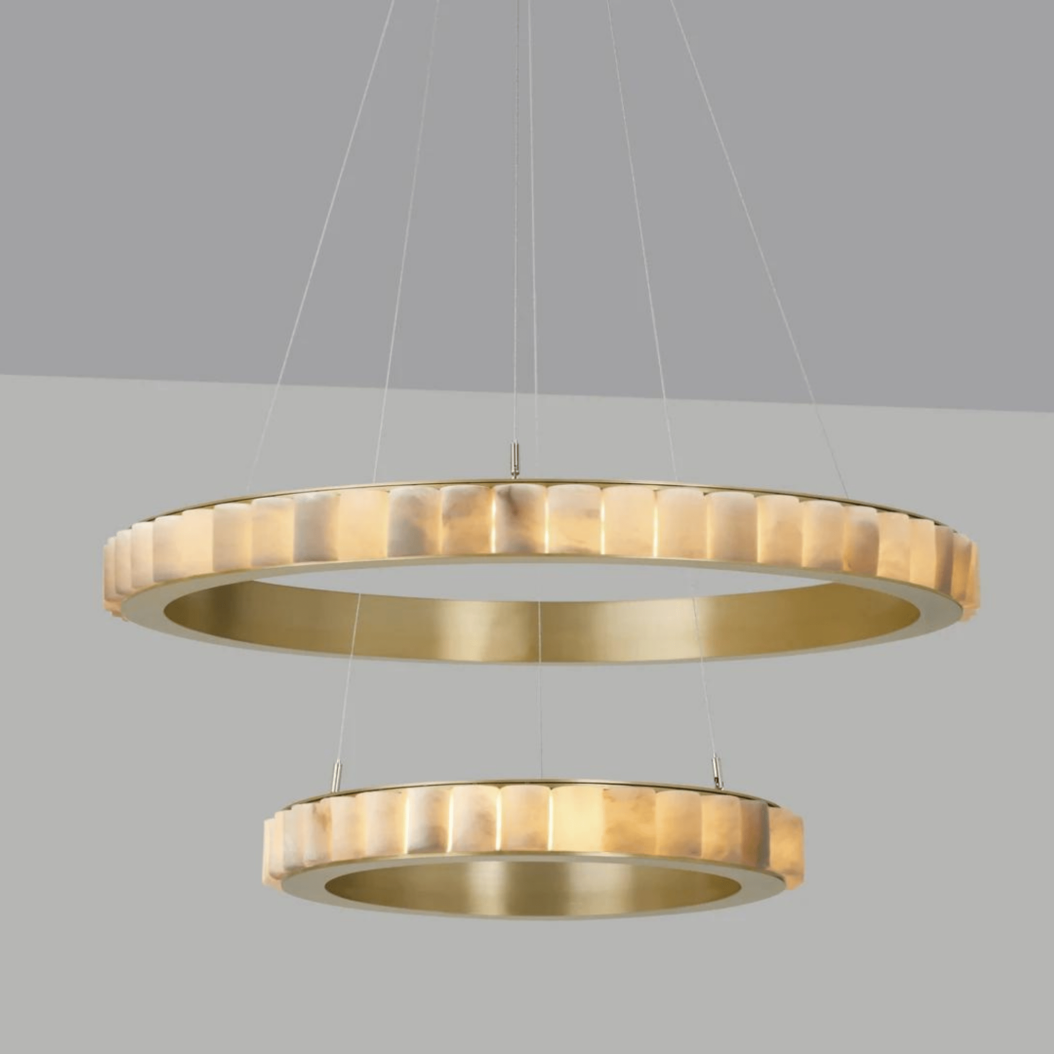 Avalon Halo Modern Chandelier - Satin Brass With Honed Alabaster StoneBlushlighting