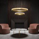 Avalon Halo Modern Chandelier - Satin Brass With Honed Alabaster StoneBlushlighting