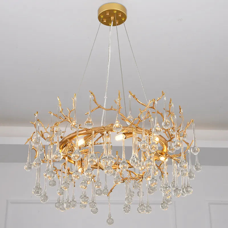 Avis Clear Crystal Ring Branch Chandelier - Ineffable Lighting