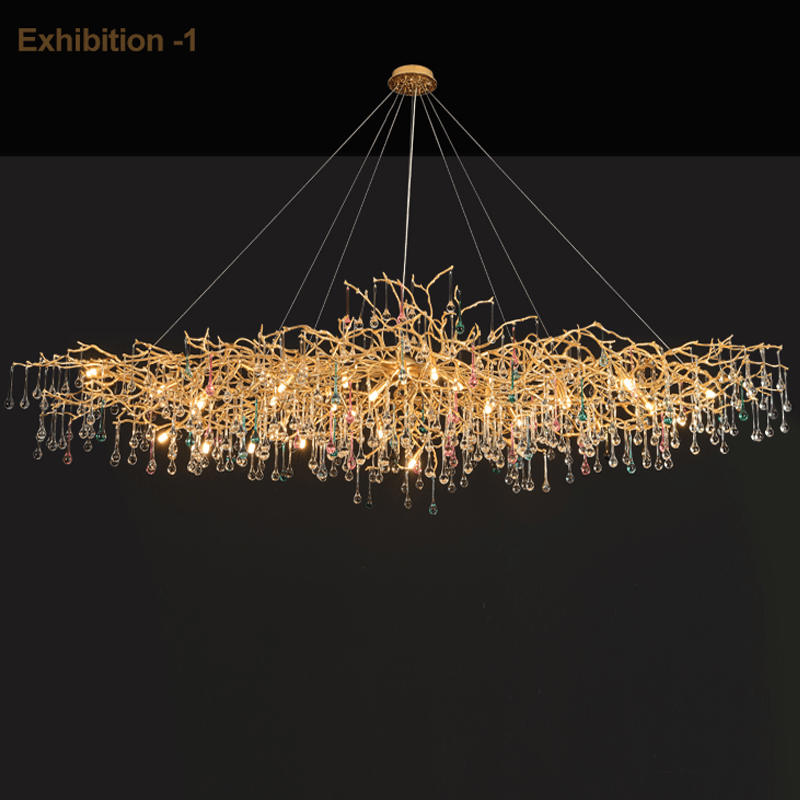 Avis Colorful Crystal Rain Aluminum Branch Chandelier - Blushlighting