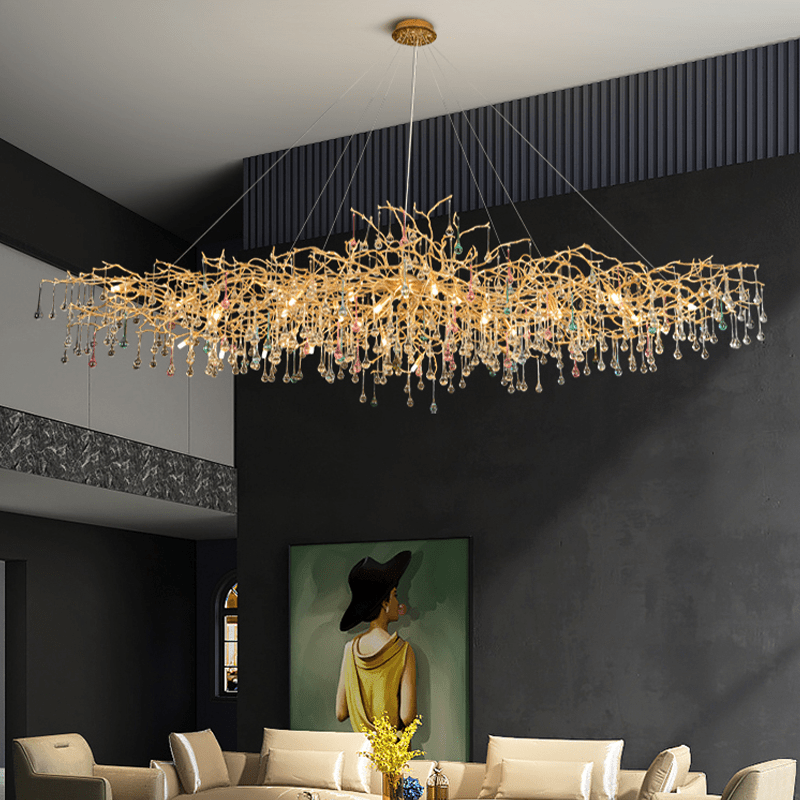 Avis Colorful Crystal Rain Aluminum Branch Chandelier - Blushlighting