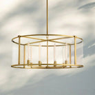 Beckmen Glass Lantern Modern Round Chandelier 33''44"55''-44‘’-Lacquered Burnished Brass-