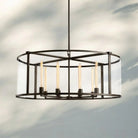 Beckmen Glass Lantern Modern Round Chandelier 33''44"55''-44‘’-Matte Black-