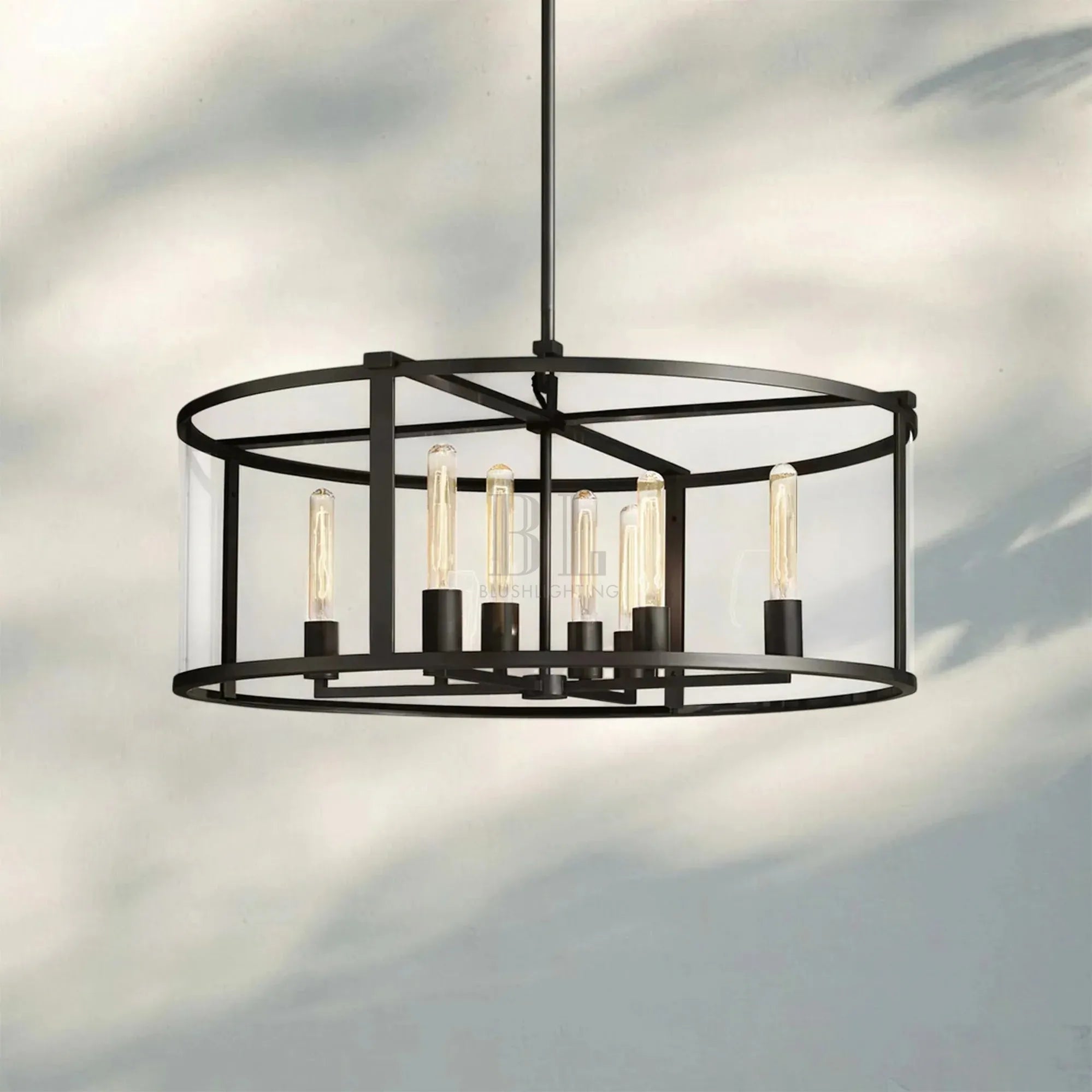 Beckmen Glass Lantern Modern Round Chandelier 33''44"55''-
