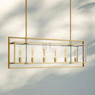 Beckmen Glass Retangular Chandelier for Living Room, Dining Table 54'' 72''-Retangular: 54'' 6-Light-Matte Black-