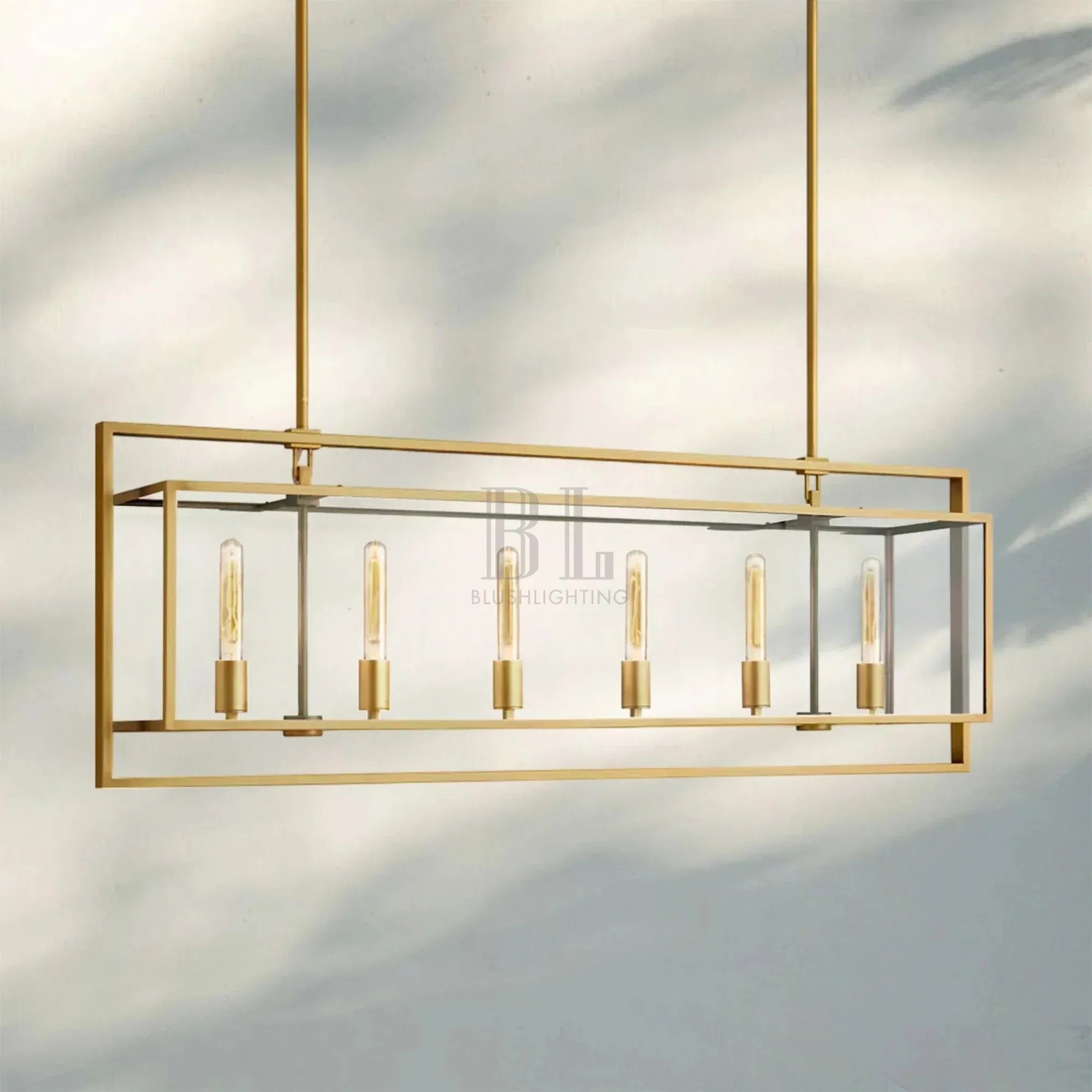 Beckmen Glass Retangular Chandelier for Living Room, Dining Table 54'' 72''-Retangular: 54'' 6-Light-Matte Black-