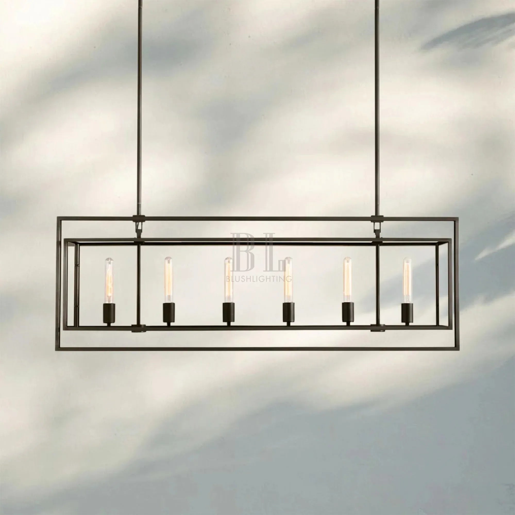 Beckmen Glass Retangular Chandelier for Living Room, Dining Table 54'' 72''-Retangular: 72'' 8-Light-Lacquer Brass-