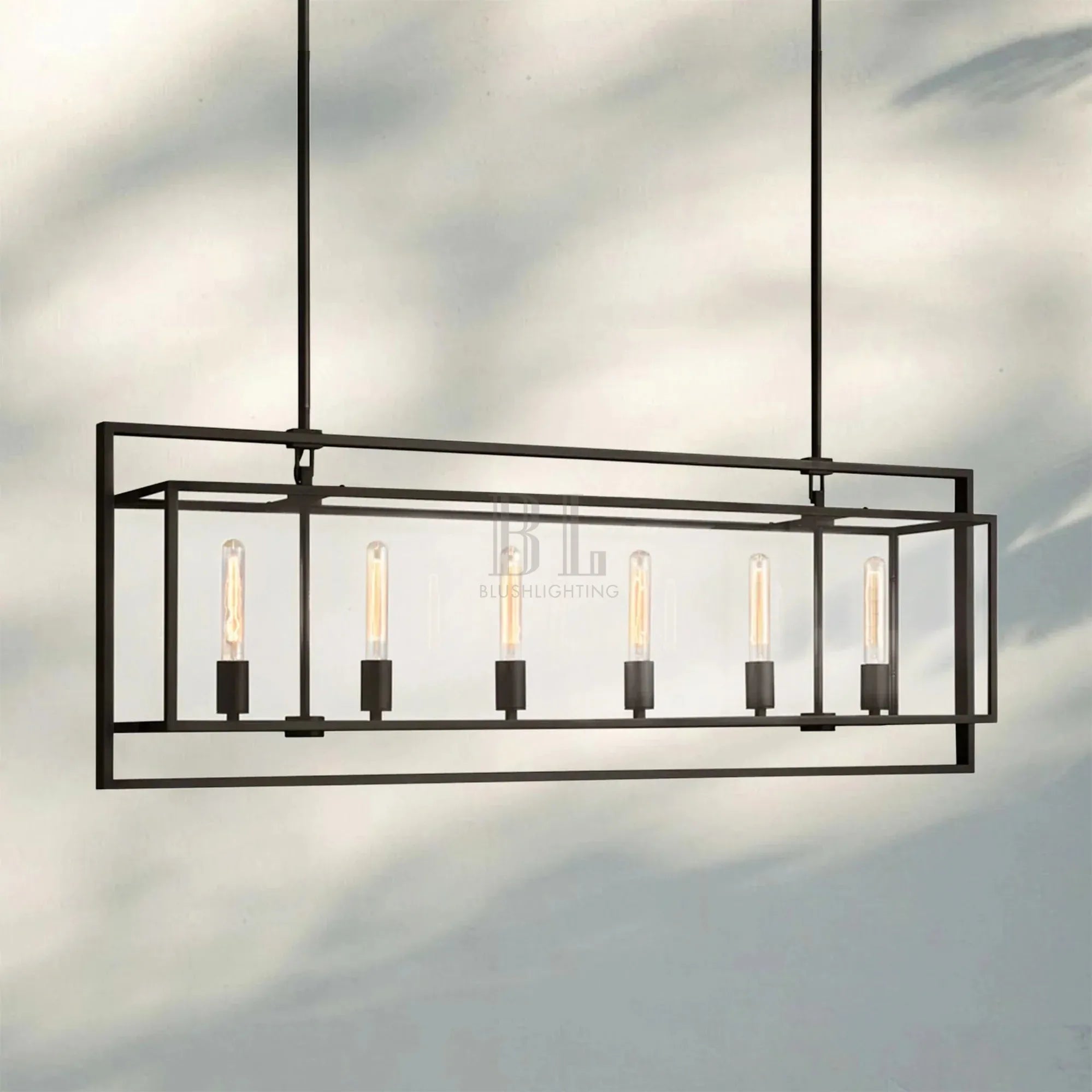 Beckmen Glass Retangular Chandelier for Living Room, Dining Table 54'' 72''-Retangular: 72'' 8-Light-Matte Black-