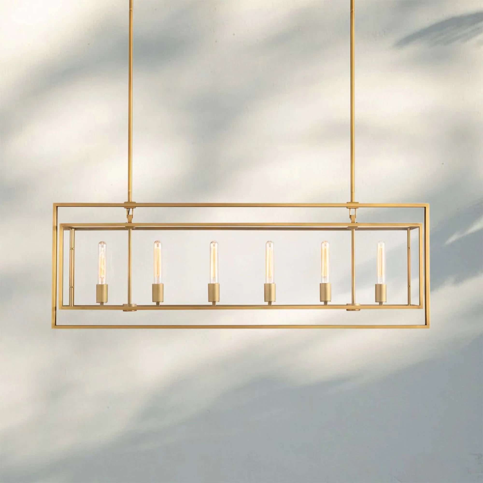 Beckmen Glass Retangular Chandelier for Living Room, Dining Table 54'' 72''-Retangular: 54'' 6-Light-Lacquer Brass-