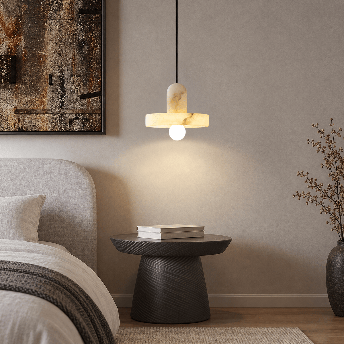 Bedroom Pendant Light | Alabaster Disc Minimalist | Discora - D20 x H20 cm (7.9 x 7.9 in)Blushlighting