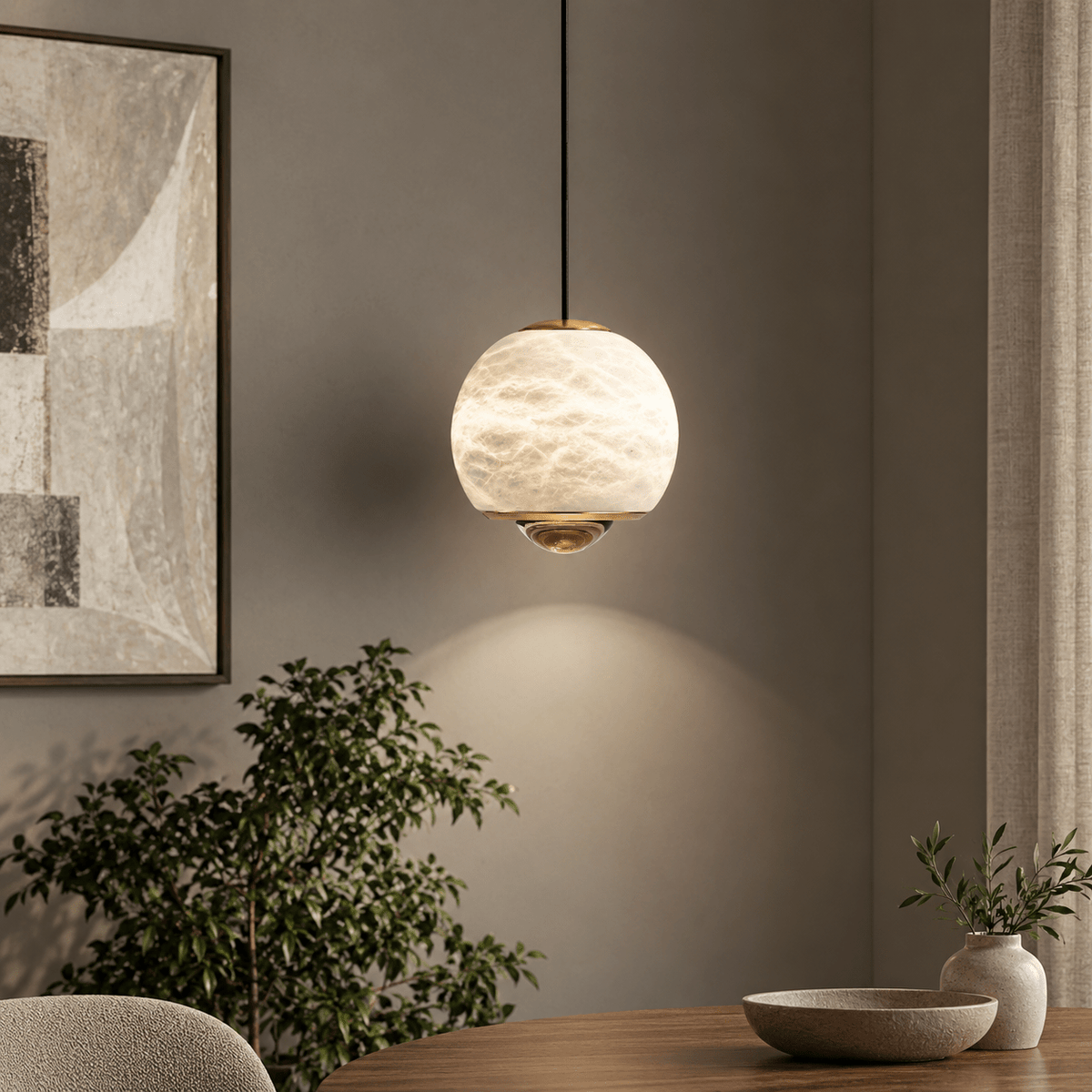 Bedroom Pendant Light | Alabaster Globe Modern | Orbelle - Standard Adjustable CordBlushlighting