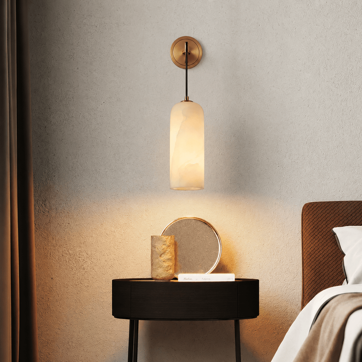 Bedroom Wall Pendant | Spanish Alabaster Modern | Lucera - Ø3.54 × H10.24 inBlushlighting