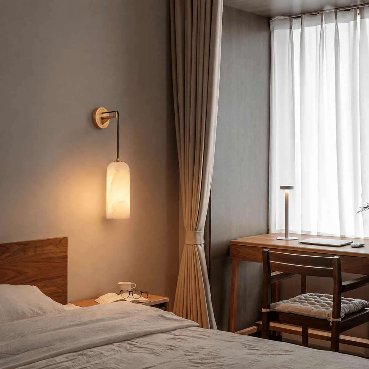 Bedroom Wall Pendant | Spanish Alabaster Modern | Lucera - Ø3.54 × H10.24 inBlushlighting