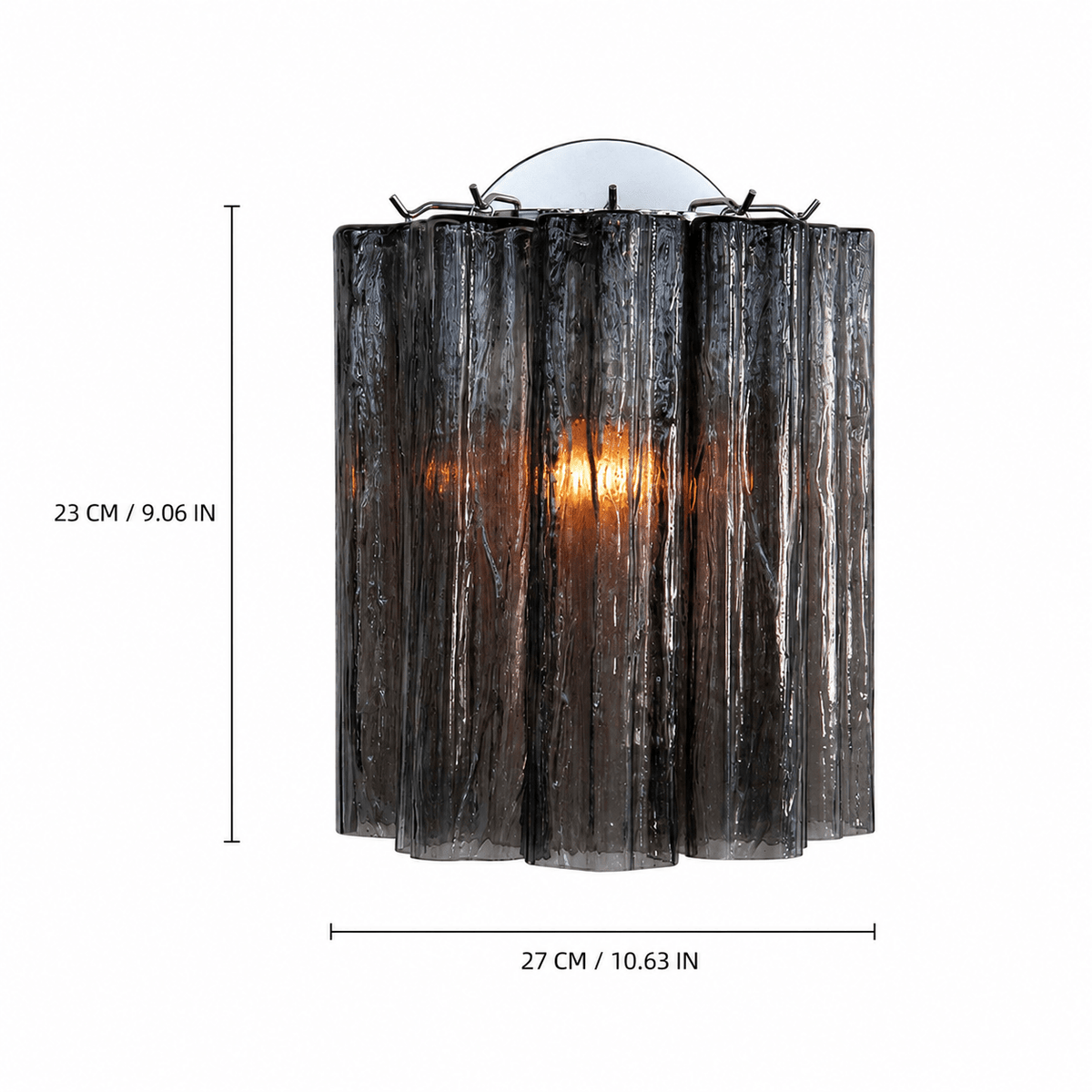 Bedroom Wall Sconce | Murano-Style Fluted Glass | Mirelle - Smoke GrayBlushlighting