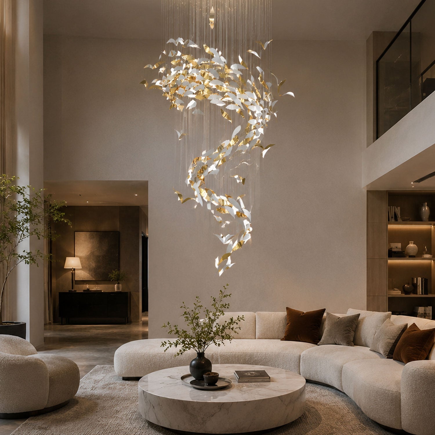 Bennett Chandelier - ∅ 23.6″ x 39.4″ / Dia 60cm x 100cmWhite & GoldWarm LightBlushlighting