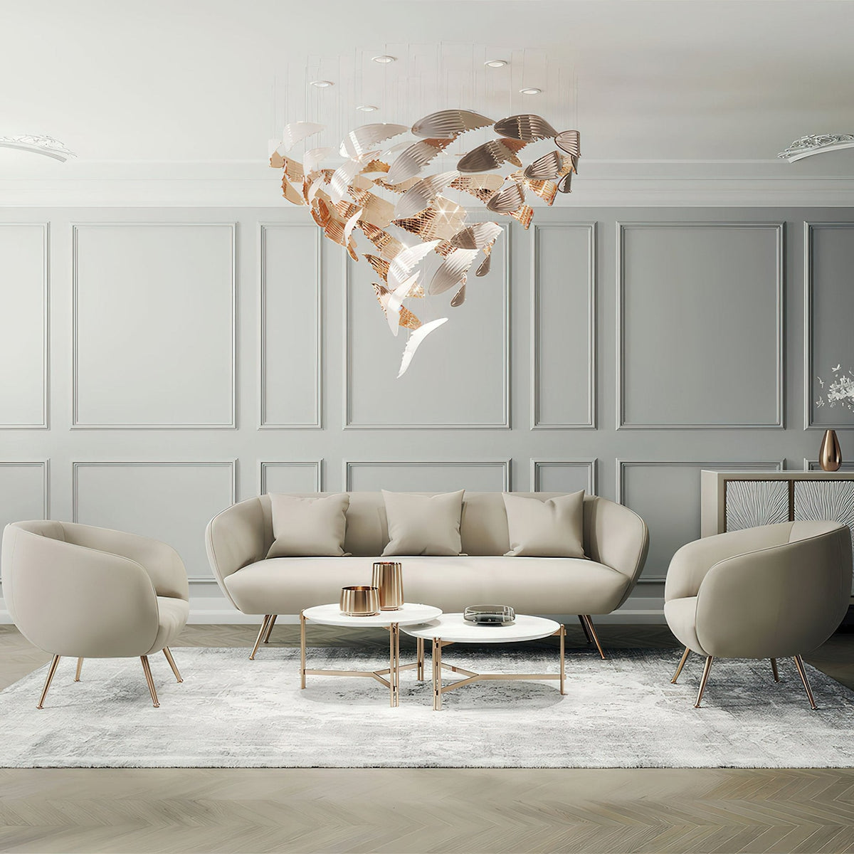 Bennett Chandelier - ∅ 23.6″ x 39.4″ / Dia 60cm x 100cmWhite & GoldWarm LightBlushlighting