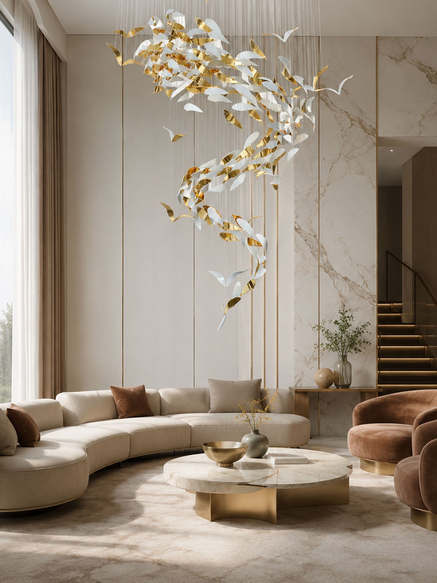 Bennett Chandelier - ∅ 23.6″ x 39.4″ / Dia 60cm x 100cmWhite & GoldWarm LightBlushlighting