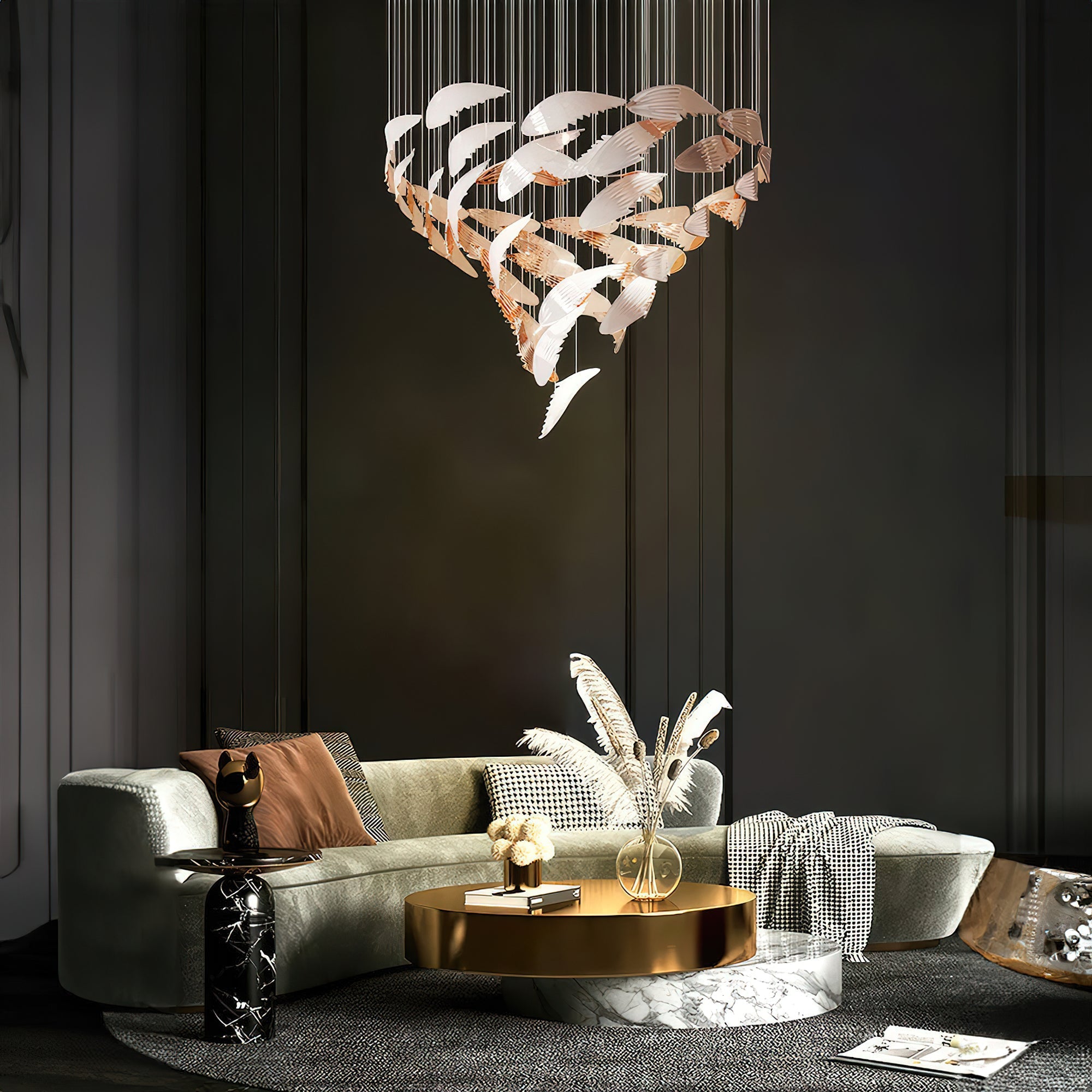 Bennett Chandelier - ∅ 23.6″ x 39.4″ / Dia 60cm x 100cmWhite & GoldWarm LightBlushlighting