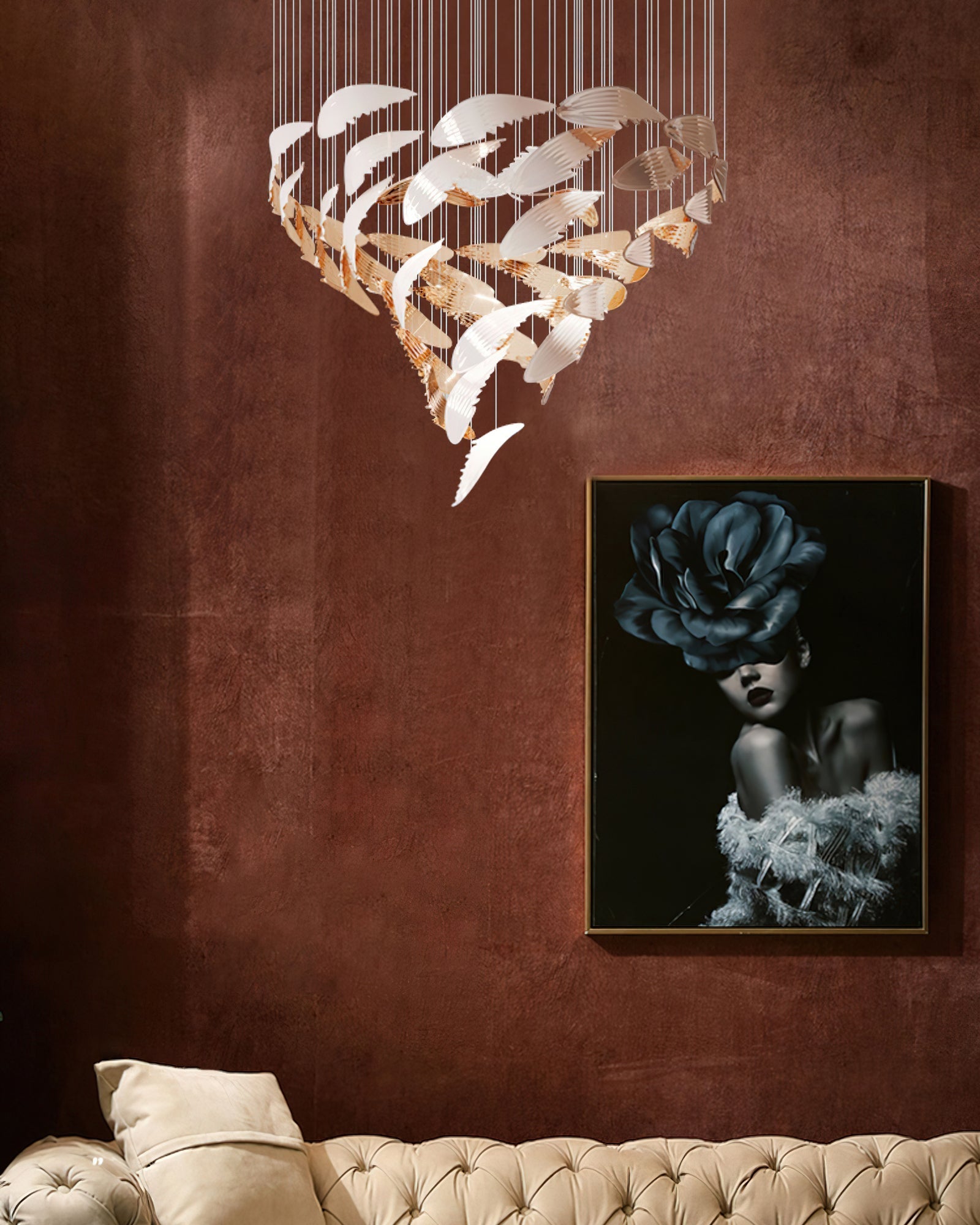 Bennett Chandelier - ∅ 23.6″ x 39.4″ / Dia 60cm x 100cmWhite & GoldWarm LightBlushlighting