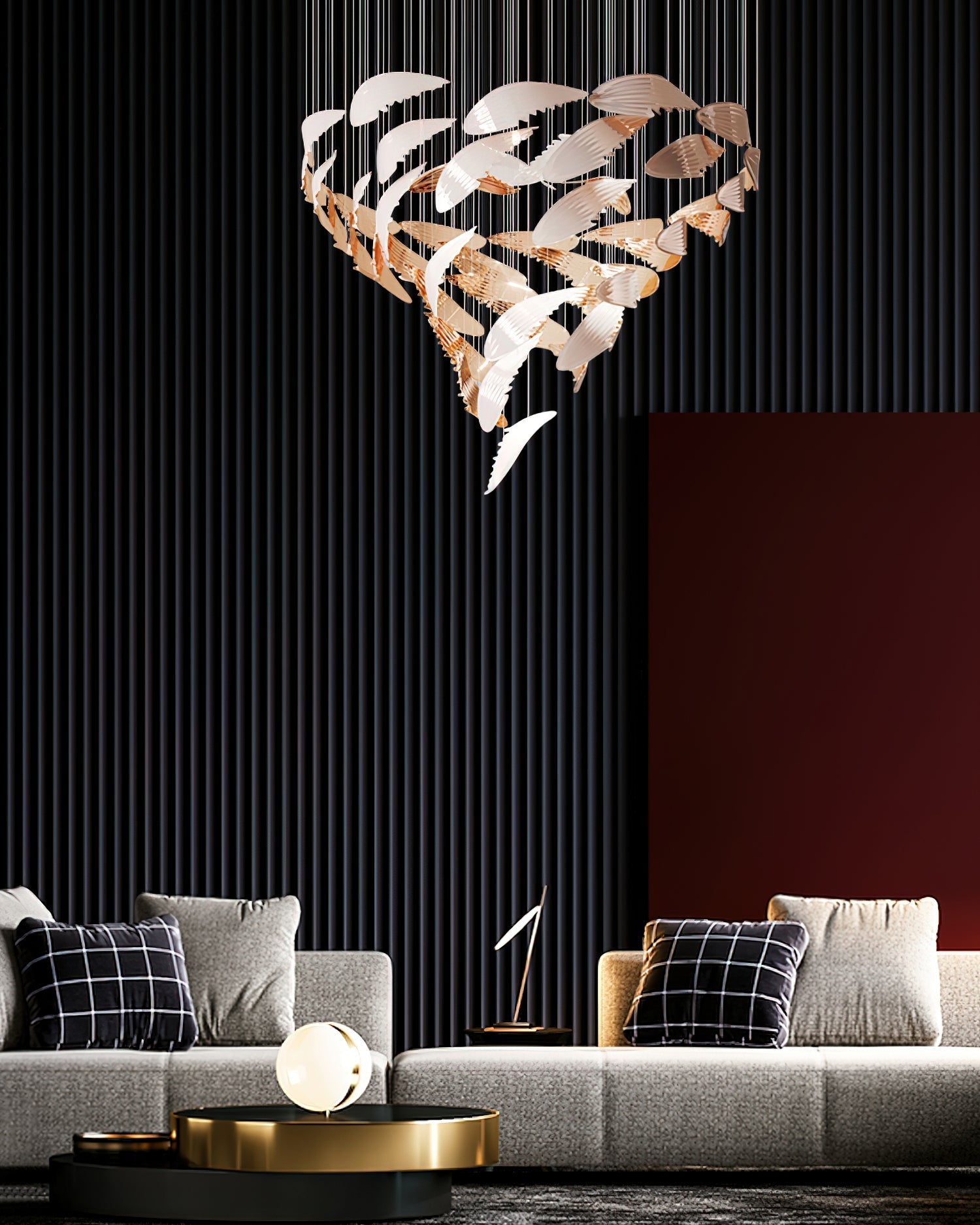 Bennett Chandelier - ∅ 23.6″ x 39.4″ / Dia 60cm x 100cmWhite & GoldWarm LightBlushlighting