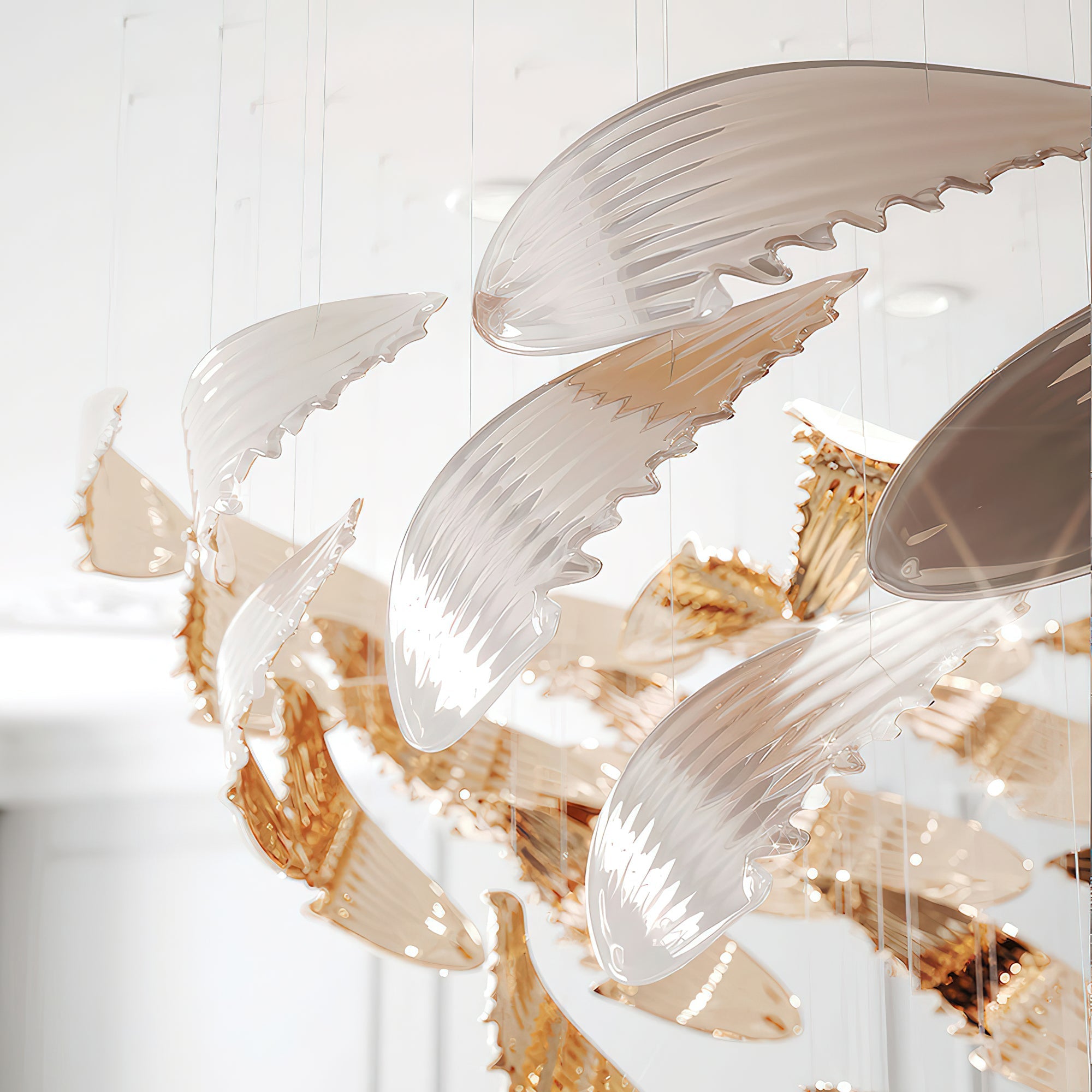 Bennett Chandelier - ∅ 39.4″ x 78.7″ / Dia 100cm x 200cmWhite & GoldWarm LightBlushlighting